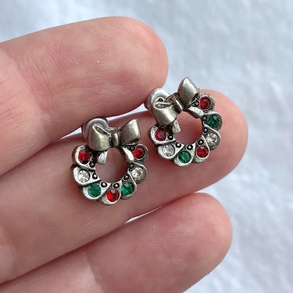 3/$15 Christmas Wreath Rhinestone Earrings
